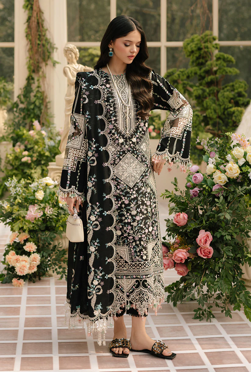 Black Embroidered 3 Piece Lawn Party Wear Suit with Dupatta