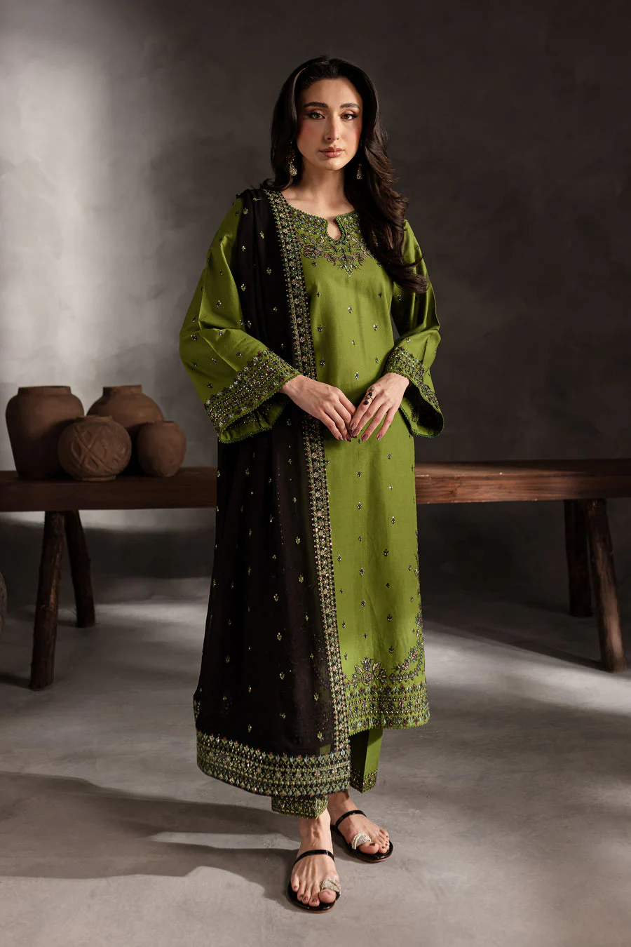 Premium 3 Piece Embroidered Lawn Suit with Chiffon Dupatta & Trouser Patch | Pakistan