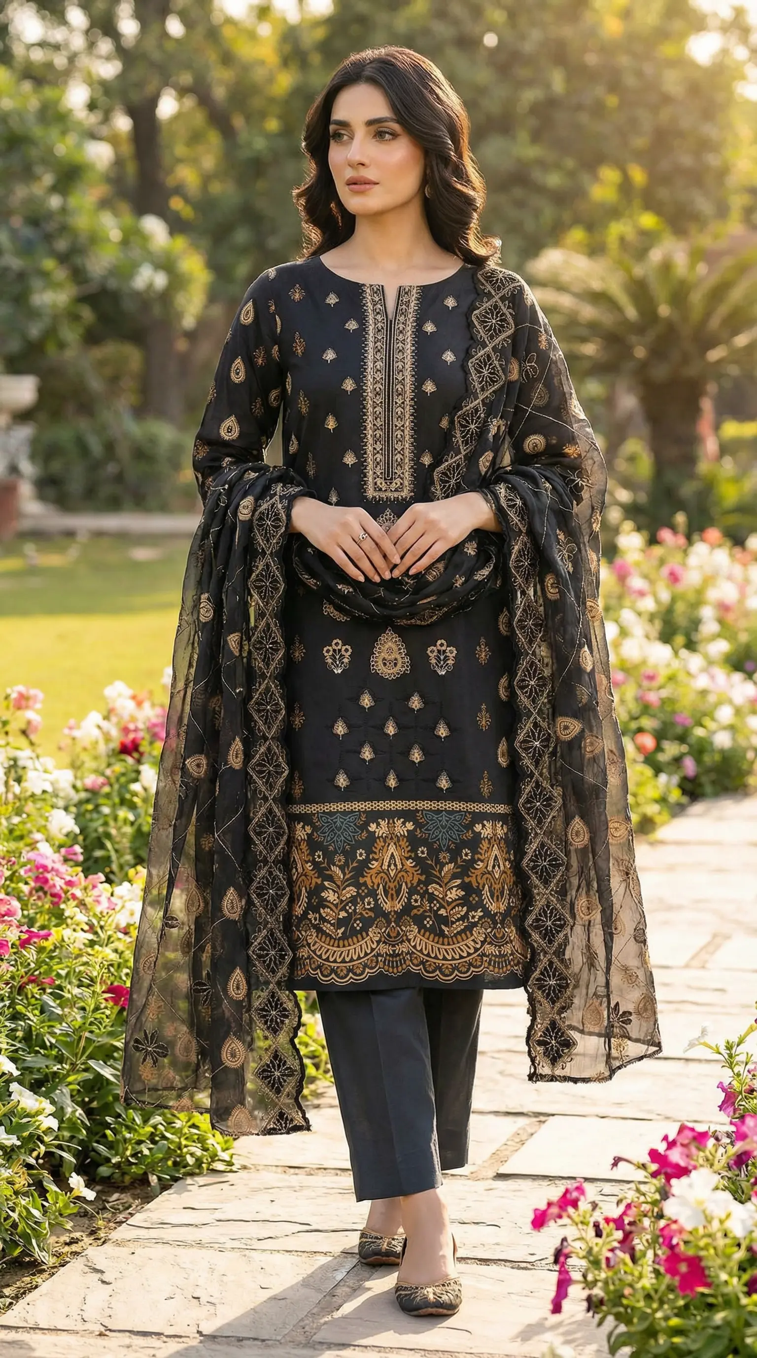 Printed Lawn 3 Piece Suit | Embroidered Shirt & Chiffon Dupatta Pakistan