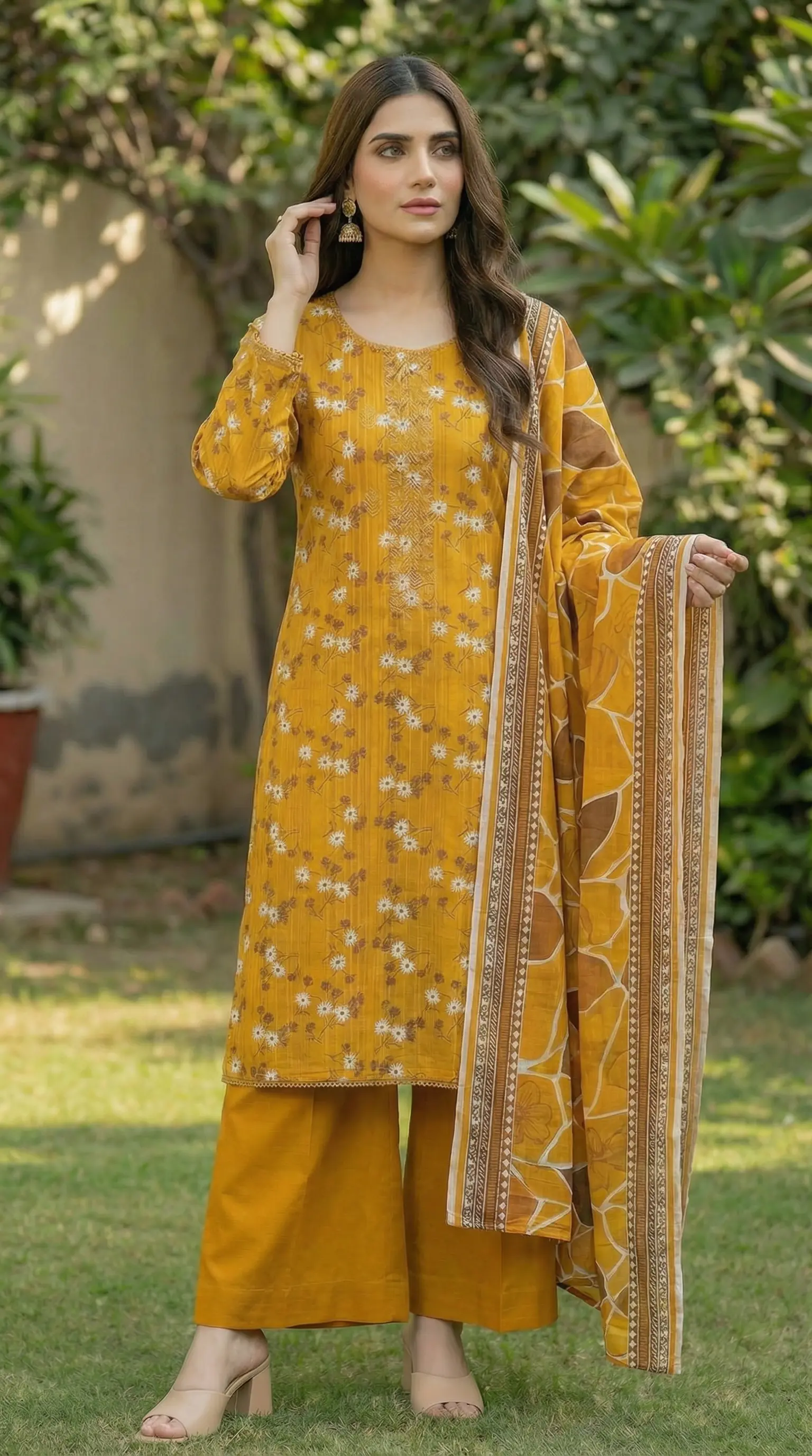 Printed Lawn 3 Piece Suit | Embroidered Shirt & Lawn Dupatta