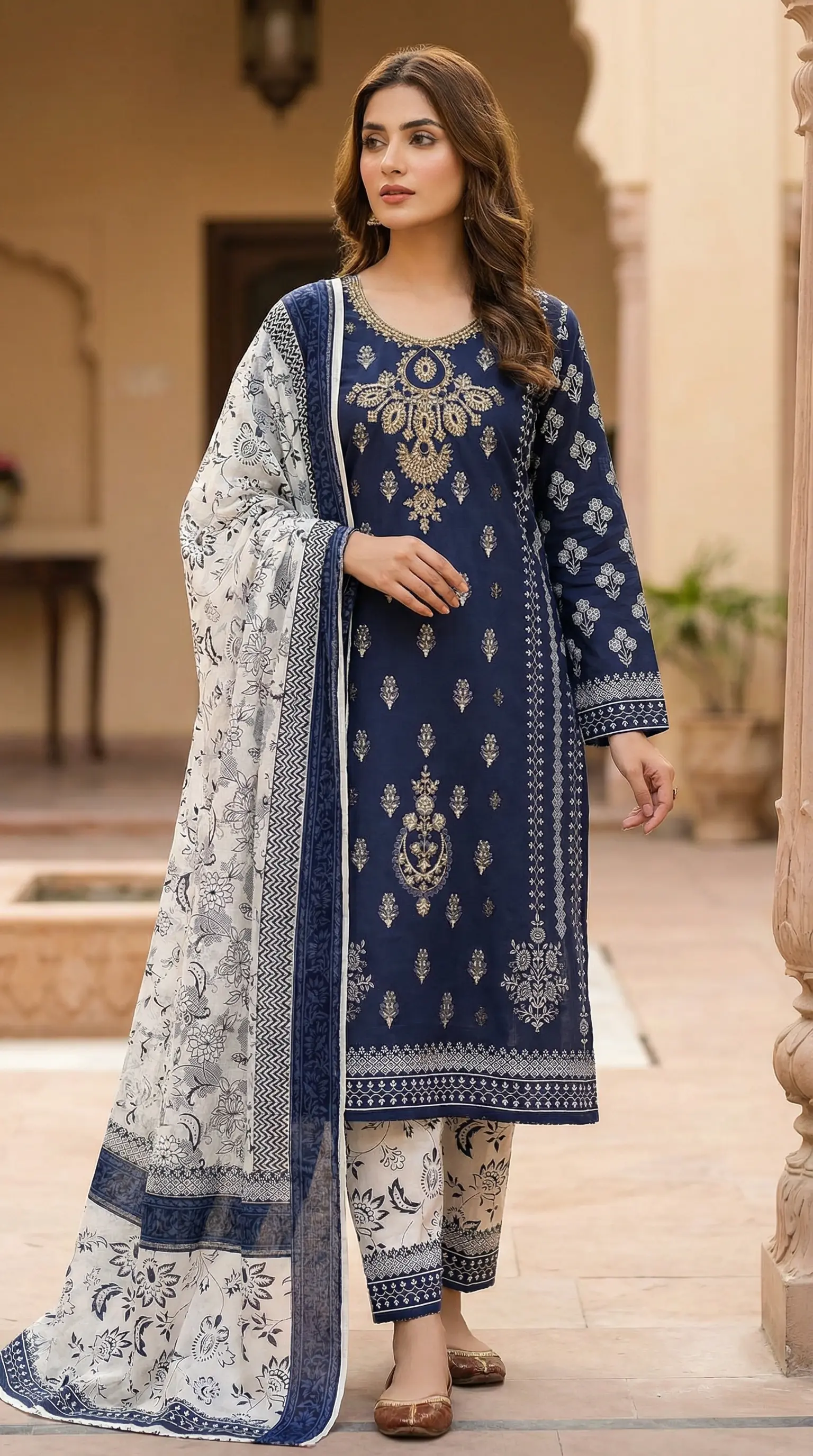 Printed Lawn 3 Piece Suit | Embroidered Shirt & Lawn Dupatta Pakistan